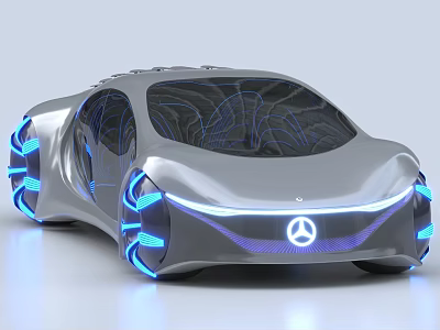 Futuristic Mercedes Silver Car With Sleek Design And Blue Accent Lights 3d model