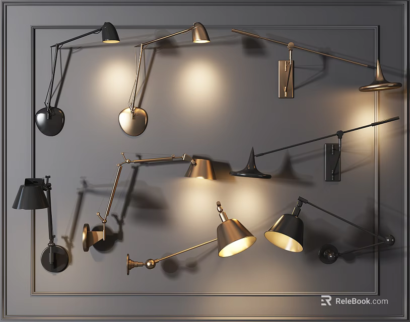 Modern Adjustable Wall Lamps With Metal Finish And Different Shade Shapes For Indoor Lighting 3d model 