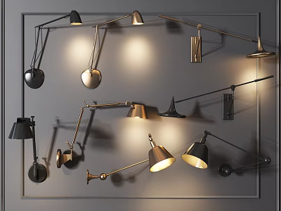 Modern Adjustable Wall Lamps With Metal Finish And Different Shade Shapes For Indoor Lighting 3d model