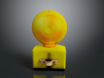 Yellow Round Shade Lighting Fixture With Square Base And Metal Component 3d model