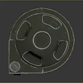 Green Cylindrical Industrial Equipment Featuring Top Openings Side Warning Label And Metal Striped Base