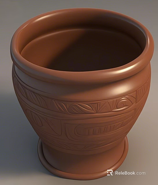Traditional Brown Clay Pot With Intricate Carved Patterns And Smooth Surface 3d model 