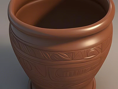 Traditional Brown Clay Pot With Intricate Carved Patterns And Smooth Surface 3d model