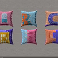 Colorful Decorative Pillows Featuring Various Geometric Patterns And Vibrant Color Combinations 3d model