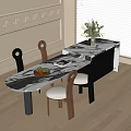 Modern Dining Table And Chairs With Marble Top White Wall Window Blinds And Flower Vase