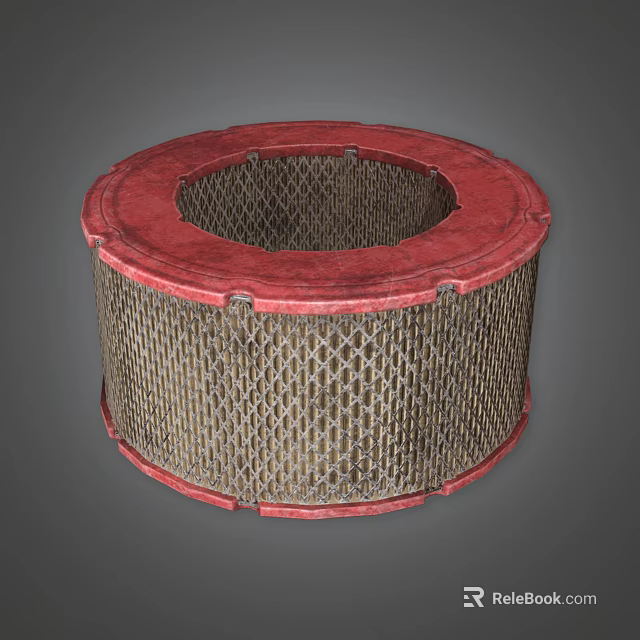 Circular Air Filter With Red Frame And Metal Mesh Structure For Industrial Use 3d model 