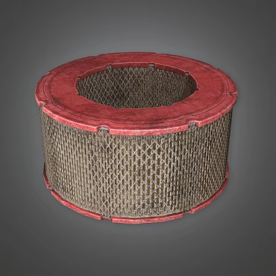Circular Air Filter With Red Frame And Metal Mesh Structure For Industrial Use 3d model