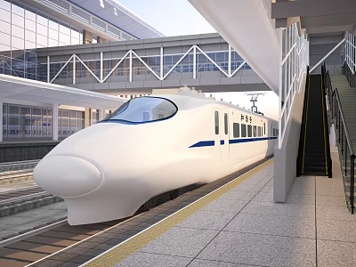 Contemporary Railway Station Platform with High Speed Train Stairs and Modern Glass Structure Design 3d model