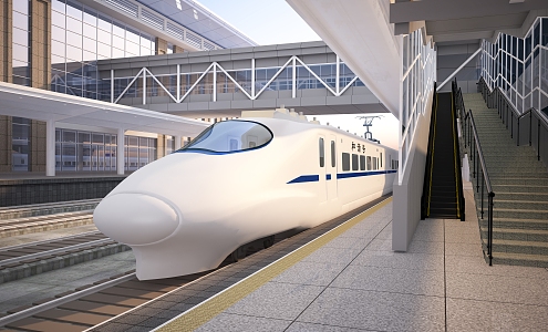 Modern High-speed Railway Station Spring Festival High-speed Railway Train Track 3d model