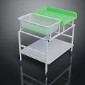 Two Tier White Baby Care Trolley With Green Mattress Transparent Storage And Wheels