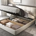 Modern White Double Bed With Upholstered Headboard Nightstands Table Lamps And Abstract Painting