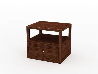 Dark Brown Wooden Bedside Table With Drawer And Open Shelf Design 3d model