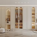 Modern Beige Wardrobe Design With Open Shelves Hanging Clothes Storage Baskets And Decorations