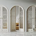 Elegant White Arched Double Doors With Ornate Glass Panels In Living Room Interior