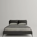 Modern Double Bed Design with Black Headboard and Light Gray Mattress 3d model