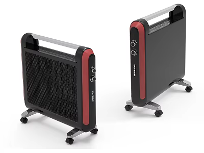 Modern Electric Heaters With Black Red Design Wheels Handle And Control Panel 3d model