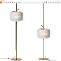 Modern White Floor Lamp With Gold Metal Stand And Cylindrical Shade