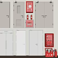 Fire Safety Equipment With Grey Cabinets Red Extinguishers And Emergency Devices