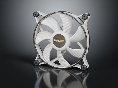 Be Quiet Efficient Cooling Fan With White Blades And Square Frame Design 3d model