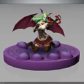 Fantasy Character With Green Hair Red Wings And Horns Wielding Red Axe On Purple Platform