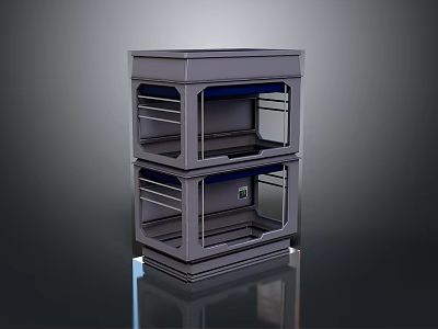 Modern Gray Multi Layer Storage Cabinet With Transparent Panels And Reflective Base 3d model