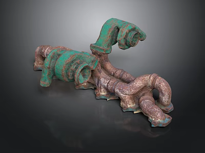 Industrial Style Lighting Fixture Set with Rusted Metal Pipes and Green Components 3d model