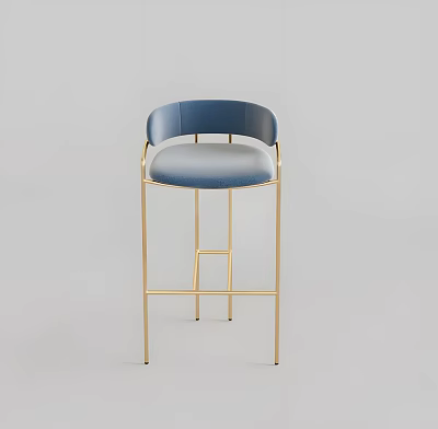 Modern Leisure Chair With High Back Blue Leather Seat And Gold Metal Frame 3d model