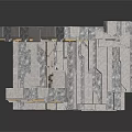 Grand Hall Interior With Gray Marble Walls Floor Golden Ceiling Stone Planters And Chandelier