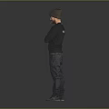 Man In Black Outfit With Beanie Standing Arms Crossed On Gray Gradient Background