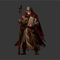 Elderly Man Holding Staff And Stone Tablet Wearing Robe With Red Cloak