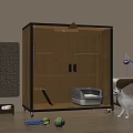 Wooden Pet Crate With Cat Shaped Cutouts Litter Box Shelves Scratching Post On Wheels