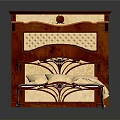 Traditional Wooden Bed with High Carved Headboard and Cream Bedding Set