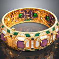 Luxurious Gold Plated Bracelet With Green Purple Gemstones And White Crystals