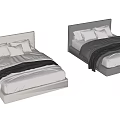 Modern Double Bed With Upholstered Headboard White Sheets Gray Blanket And Decorative Pillows 3d model