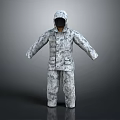 Gray White Camouflage Pattern Hooded Coverall With Functional Design For Outdoor Work 3d model
