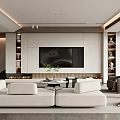 Modern Living Room Interior Design With White Sofa Large Screen TV And Fireplace 3d model
