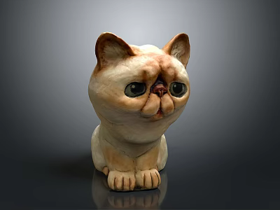 Handcrafted Ceramic Cat Sculpture With Large Eyes And Cute Sitting Pose 3d model