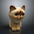 Handcrafted Ceramic Cat Sculpture With Large Eyes And Cute Sitting Pose 3d model