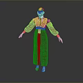 Game And Movie Character In Red Robe With Gold Accents Silver Helmet And Metallic Gloves