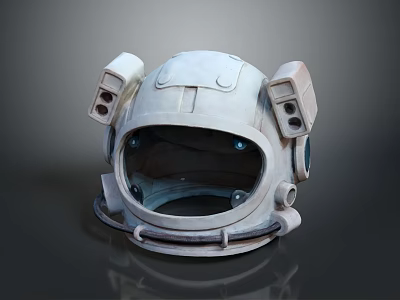 White Sci Fi Helmet With Transparent Face Shield And Side Tech Devices 3d model