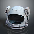 White Sci Fi Helmet With Transparent Face Shield And Side Tech Devices 3d model