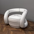 Modern Sofa Stool With Blue Curved Armrest Cream Cushion On Parquet Floor