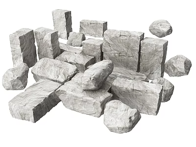 Natural Stone and Wood Pieces Piled Together in Heap for Decorative Projects 3d model