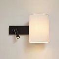 Modern Wall Lamp with Black Base White Cylindrical Shade and Small Adjustable Spotlight