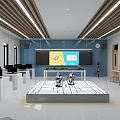 School Modern Tech Classroom With Robots Interactive Screens And Desks 3d model