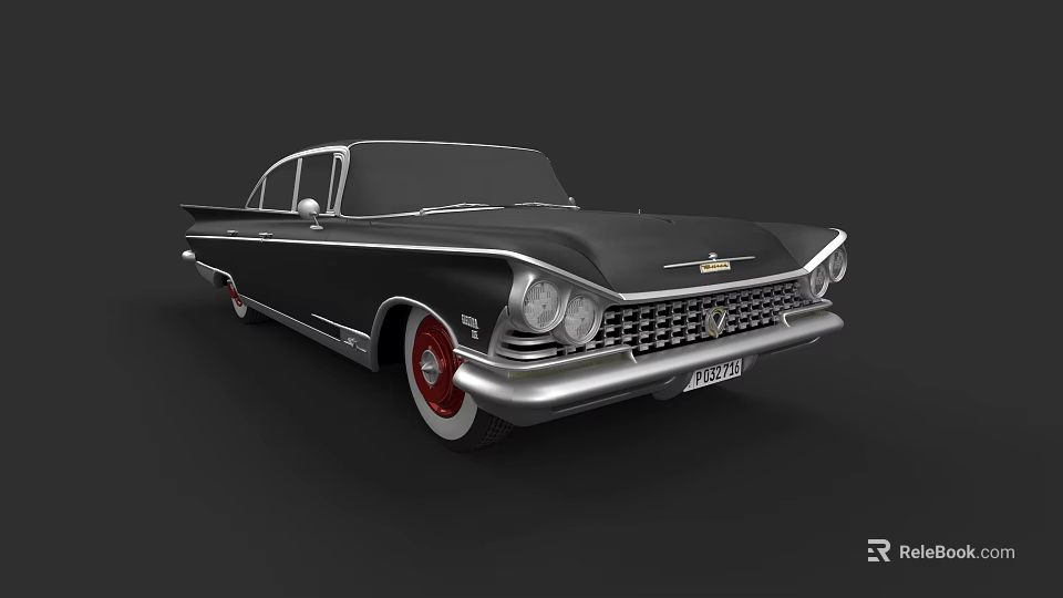 Classic Vintage Sedan With Black Body White Roof And Retro Grille Design 3d model 