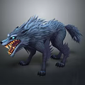 Fierce Mythical Wolf With Blue Fur Glowing Eyes And Sharp Teeth 3d model