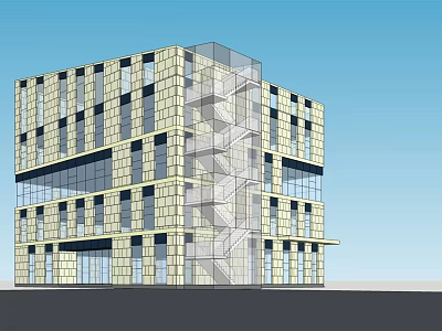 Modern Office Building Exterior With Glass Facade And Brick Structure Design 3d model