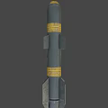 Gray Military Missile With Yellow Bands Rear Fins And Detailed Weapon Design Features