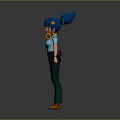 Animated Game Movie Character With Blue Hair Blue Shirt Green Pants And Orange Shoes